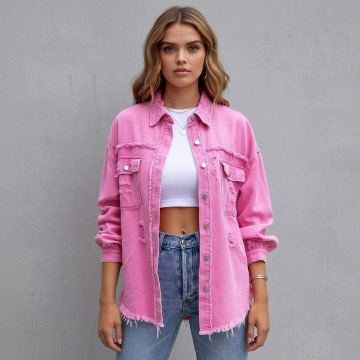 Abigail | Women’s Distressed Denim Shirt Jacket