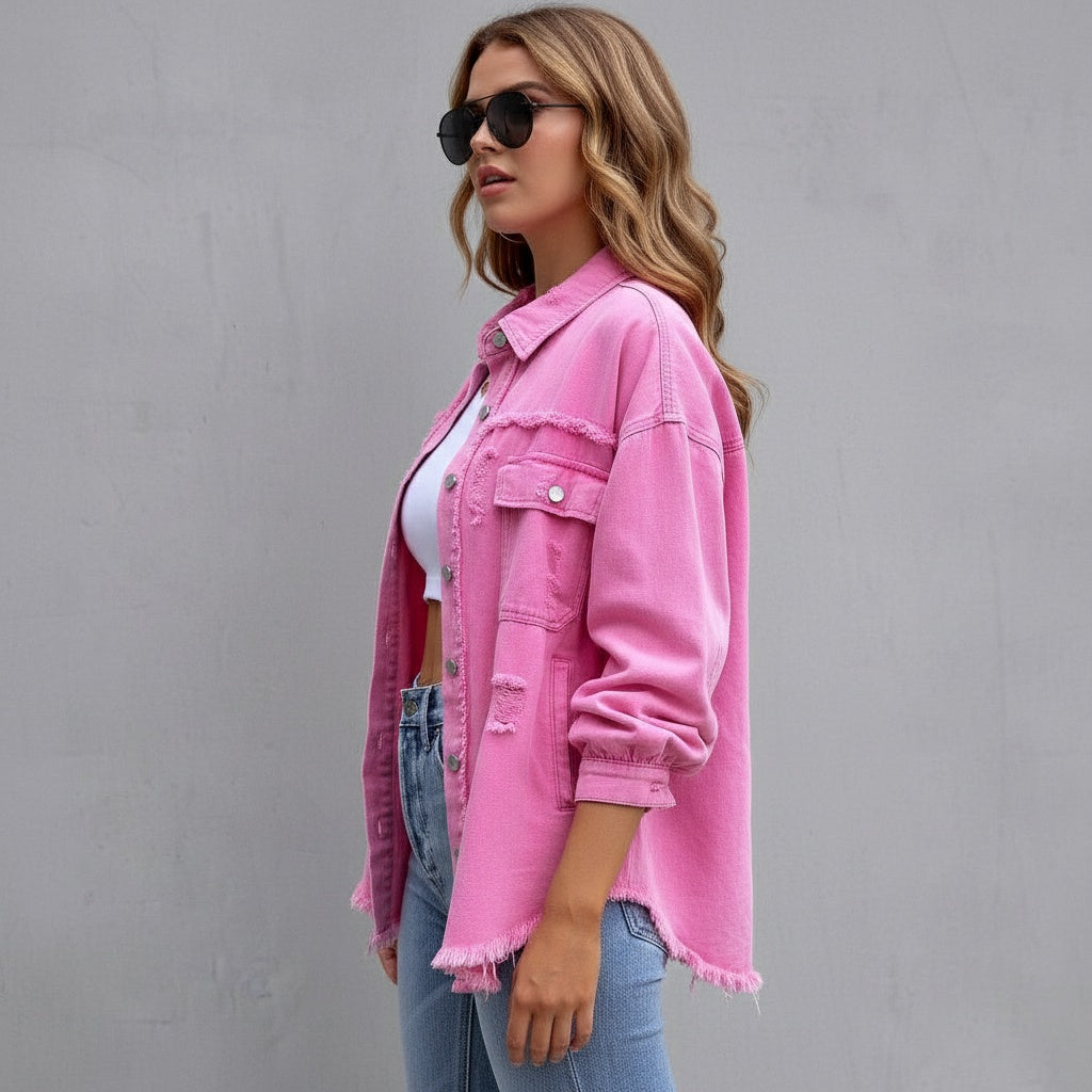 Abigail | Women’s Distressed Denim Shirt Jacket